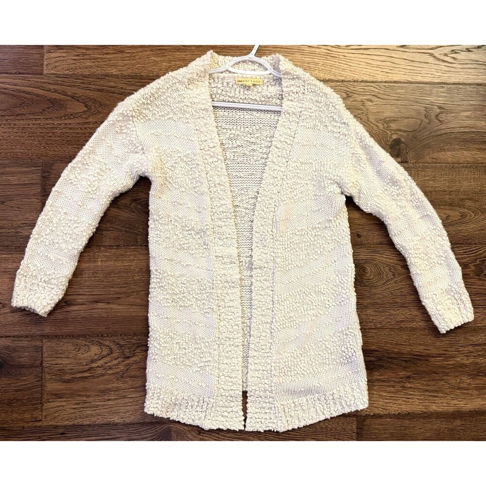 Mesh + Lace Cardigan Womens Large Cream Popcorn Textured Knit Open Front Sweater